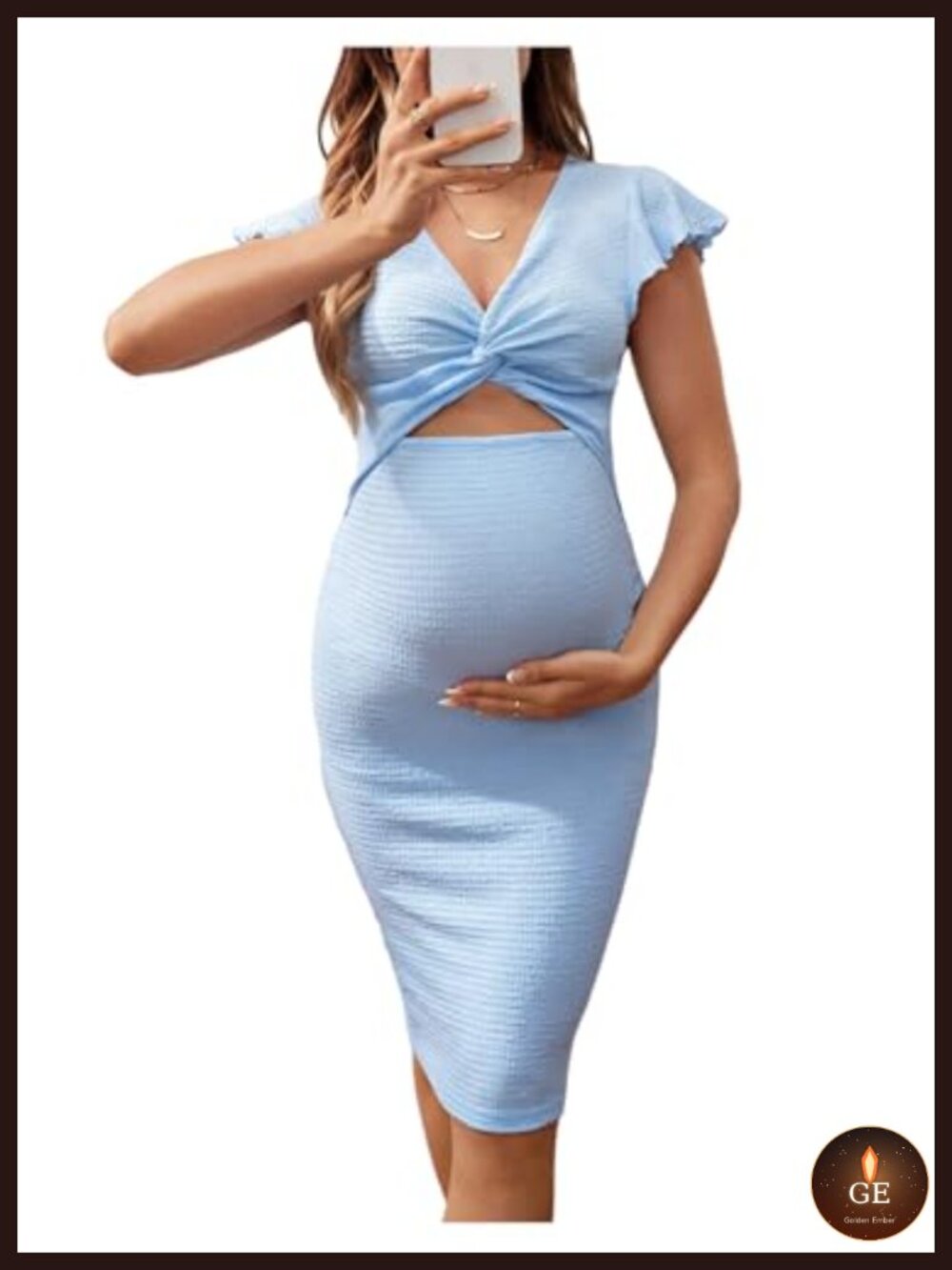 Maternity Baby Shower Dress Ruffle Cap Sleeve V Neck Cut Out Knee Length Summer